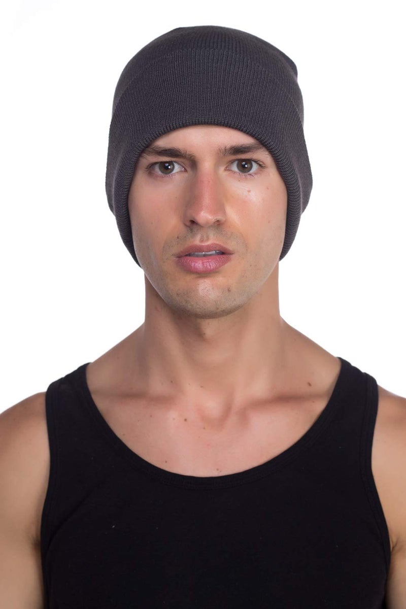 Top Level Unisex Cuffed Plain Skull Beanie Toboggan Knit Hat/Cap, Dark Grey - Image 4